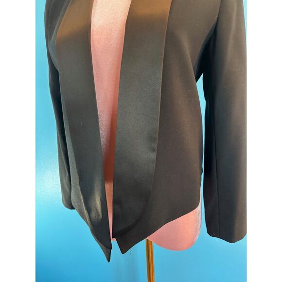 MURAL Black Open Front Blazer Jacket Tuxedo Look Satin Collar Fully Lined Small - Picture 8 of 10